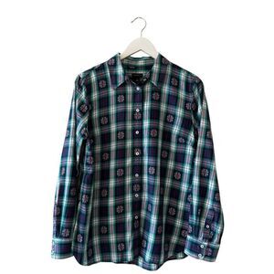 Talbots Green Red Plaid Flannel Long Sleeve Cotton Christmas Shirt Top Holiday S